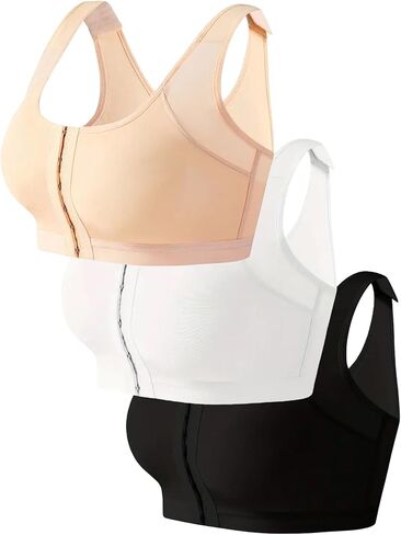 3 قطع من حمالات الصدر ذات الإغلاق الأمامي للنساء، حمالة صدر لاسلكية مبطنة بتغطية كاملة، حمالات صدر ناعمة ومسامية تدعم كل يوم in Kuwait