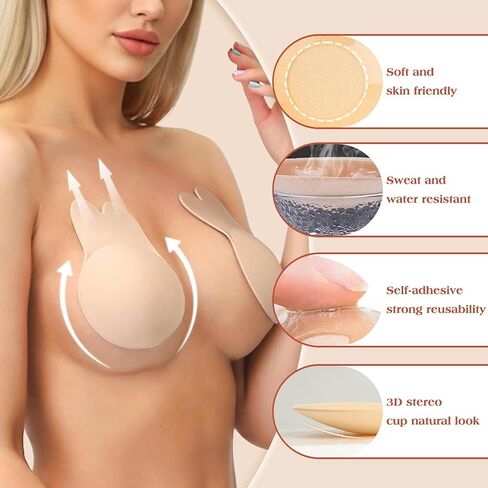 2 Pairs Sticky Bra for Women, Strapless Backless Invisible Adhesive Push Up Bra with Reusable Breast Lift Nipple Covers in Saudi Arabia