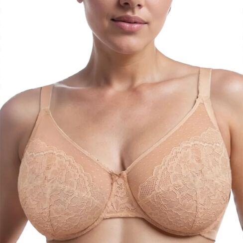 TELIMUSSTO Women's Plus Size Bra Full Coverage Underwired Minimiser Non Padded Floral Lace Bras in Kuwait