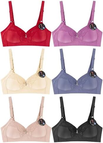 مجموعة حمالة صدر نسائية كلاسيكية مزينة بدون أسلاك ملونة ومبطنة، مجموعة مكونة من 6 قطع in Kuwait