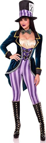 زي Leg Avenue النسائي الكلاسيكي المكون من 3 قطع من Mad Hatter، يتضمن بذلة مع معطف خلفي مخملي مزين برقعة الشطرنج، وربطة عنق in Saudi Arabia