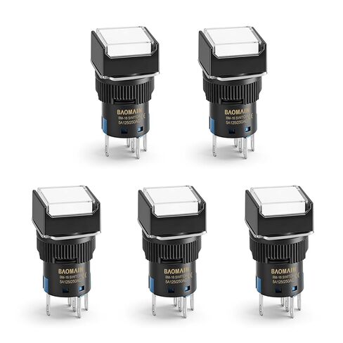 Baomain 5/8" 16mm Momentary Push Button Switch Square Cap LED Lamp White Light DC 12V SPDT 5 Pin Pack of 5 in Saudi Arabia