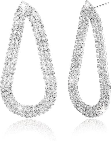 Silver Rhinestone Hoop Earrings for Women Dangling Teardrop Prom Dangle Statement CZ Earrings Jewelry for Party Wedding in Kuwait