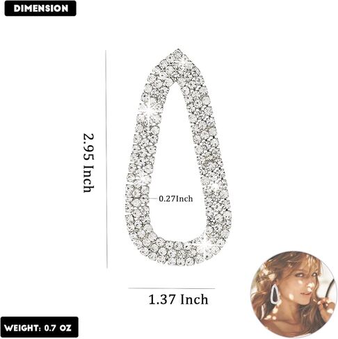 Silver Rhinestone Hoop Earrings for Women Dangling Teardrop Prom Dangle Statement CZ Earrings Jewelry for Party Wedding in Kuwait