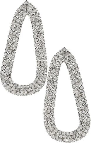 Silver Rhinestone Hoop Earrings for Women Dangling Teardrop Prom Dangle Statement CZ Earrings Jewelry for Party Wedding in Kuwait