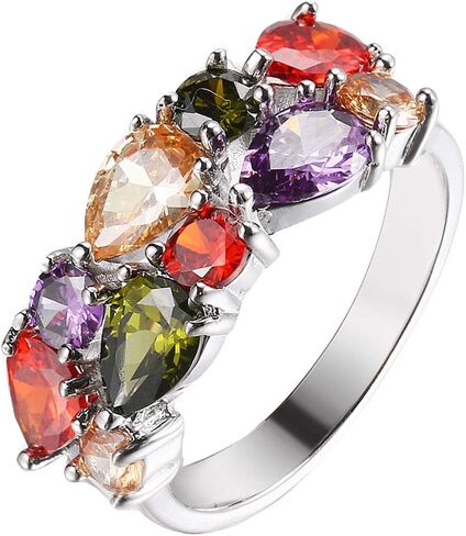 Gemstone Women's Rings + Hoop Earrings Jewelry Set in Kuwait