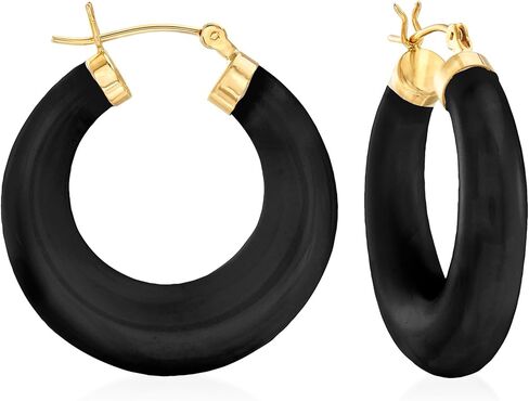 Ross-Simons Black Onyx Hoop Earrings in 14kt Yellow Gold in Saudi Arabia