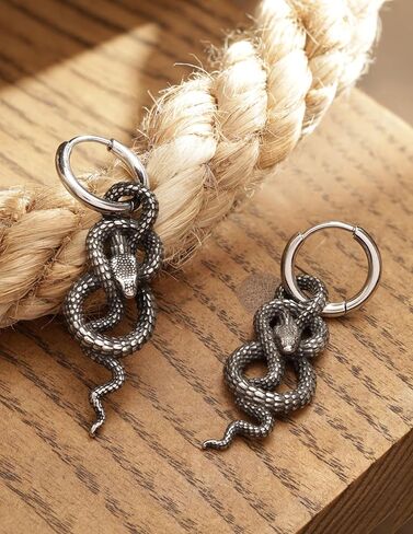 HAQUIL Snake Earrings, Vintage Retro Gothic Snake Serpent Totem Hoop Dangle Drop Earrings, Goth Jewelry Gift in Saudi Arabia