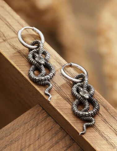HAQUIL Snake Earrings, Vintage Retro Gothic Snake Serpent Totem Hoop Dangle Drop Earrings, Goth Jewelry Gift in Saudi Arabia