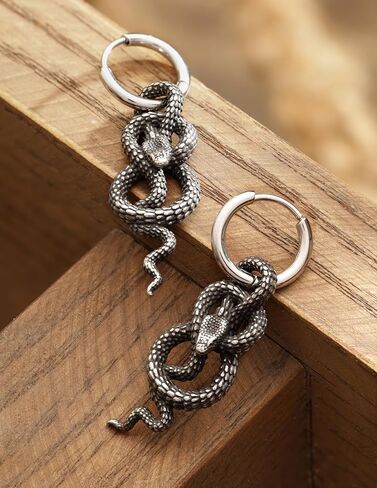 HAQUIL Snake Earrings, Vintage Retro Gothic Snake Serpent Totem Hoop Dangle Drop Earrings, Goth Jewelry Gift in Saudi Arabia