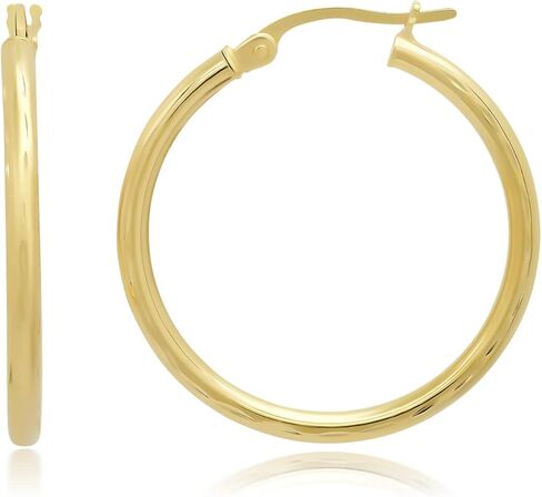 Solid 14k Gold Diamond Cut Hoop Earrings for Women with Click Tops Size 12mm (0.47 Inches) to 30mm (1.18 Inches) Yellow Gold Hoops by MAX + STONE in Saudi Arabia