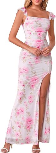 Auraxe Summer Floral Bodycon Long Wedding Guest Dresses for Women Elegant Slit Puff Sleeveless Maxi Cocktail Party Dress 2026 in Kuwait