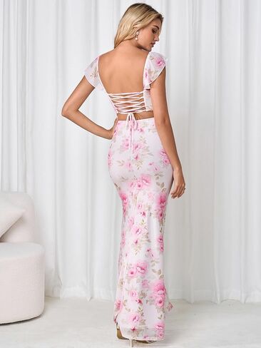 Auraxe Summer Floral Bodycon Long Wedding Guest Dresses for Women Elegant Slit Puff Sleeveless Maxi Cocktail Party Dress 2026 in Kuwait
