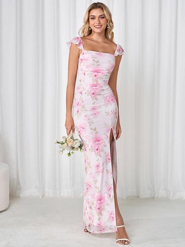 Auraxe Summer Floral Bodycon Long Wedding Guest Dresses for Women Elegant Slit Puff Sleeveless Maxi Cocktail Party Dress 2026 in Kuwait