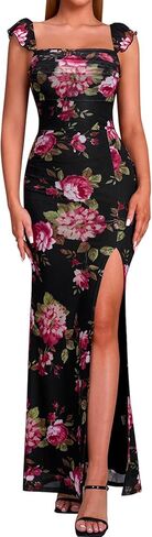 Auraxe Summer Floral Bodycon Long Wedding Guest Dresses for Women Elegant Slit Puff Sleeveless Maxi Cocktail Party Dress 2026 in Kuwait