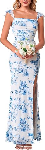 Auraxe Summer Floral Bodycon Long Wedding Guest Dresses for Women Elegant Slit Puff Sleeveless Maxi Cocktail Party Dress 2026 in Saudi Arabia