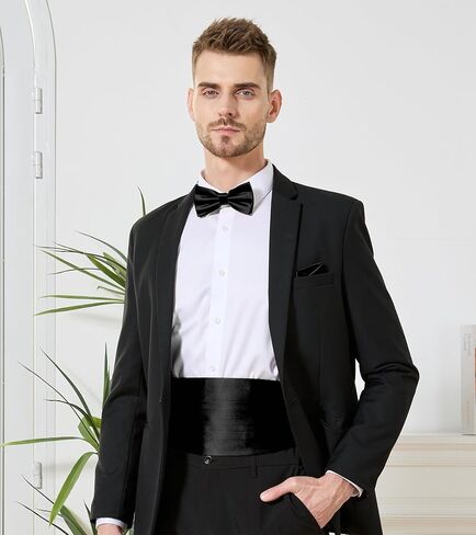 PenSee Mens Formal Solid Pre-tied Bow Tie & Pocket Square & Cummerbund Set Tuxedo Bow Ties for Men in Saudi Arabia