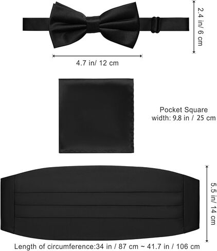 PenSee Mens Formal Solid Pre-tied Bow Tie & Pocket Square & Cummerbund Set Tuxedo Bow Ties for Men in Saudi Arabia