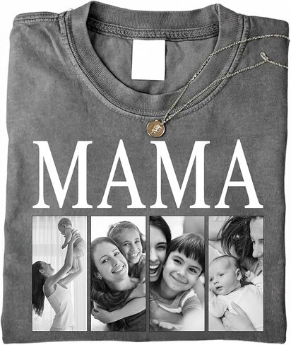 GODMERCH Custom Mama Grandma Photo T-Shirts Personalized Family Mother's Day Valentine Birthday Gifts for Women in Kuwait