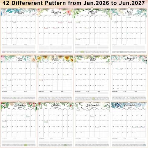 2026 Wall Calendar Extra Large 22"x17", Wall Calendar 2026-2027 from January 2026 to June 2027, Hanging 18 Month 2026-2027 Calendars Wall with Twin-Wire Binding for Home Office Planning Organisers in Saudi Arabia