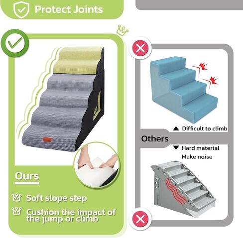 LOOBANI Dog Stairs for High Bed, 30 in Height 6 Steps Soft Foam Spliced Dog Steps for Bed, Non-Slip Sturdy Pet Stairs, Dog Ramp for Small Dog, Older Pets, Grey 6 Tiers in Kuwait