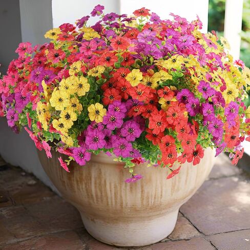 Artificial Mums Fall Flowers Outdoor Plastic Fall Flowers Fake Mums Plant Outside Autumn Flowers Greenery for Porch Window Box Home Decor (18, Green and Orange) in Kuwait