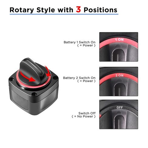 Recoil BS3-2 1-Off-2 3 Position Battery Switch 12V-48V DC, Power Cut Off Master Switch for Car, RV, Truck, Trailer, Marine and Boat 1 On/Off/2 On in Saudi Arabia
