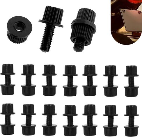 16PCS Motorcycle License Plate Cover Screws, Nylon License Plates Bolts & Nuts & Screws Fasteners, Universal for Motorcycle Cars Trucks Bike Plate Fastening Plates, Frames and Covers (Black) in Kuwait