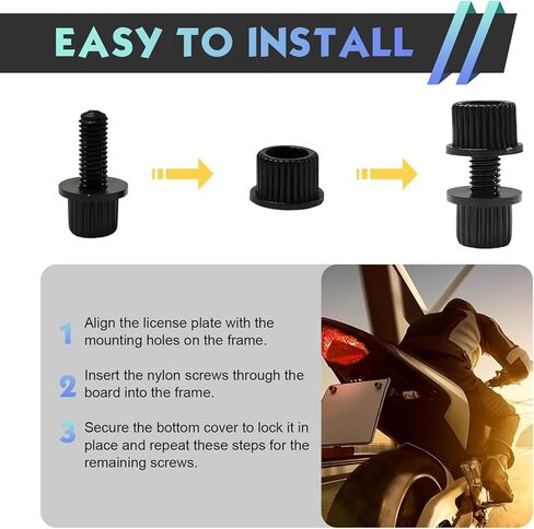 16PCS Motorcycle License Plate Cover Screws, Nylon License Plates Bolts & Nuts & Screws Fasteners, Universal for Motorcycle Cars Trucks Bike Plate Fastening Plates, Frames and Covers (Black) in Kuwait
