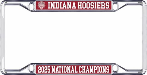 IU, Indiana 2025 National Championship car tag Holder, Domed Red Design on Silver Mirror License Plate Frame in Saudi Arabia