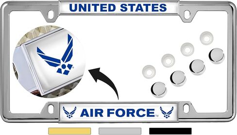 [Officially Licensed Product] - U.S. Air Force - Domed Custom-Made Personalized Narrow (Thin) Top 4 Hole Metal Car License Plate Frame with Free caps - Chrome (Quantity: 1 Frame) in Saudi Arabia