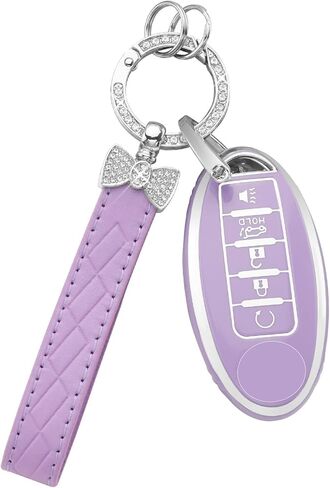CARFIB for Nissan Key Fob Cover Purple Silver 5 Button Car Keys Case for Altima Rogue Sentra Maxima Versa Pathfinder Armada Murano with Keychain in Kuwait
