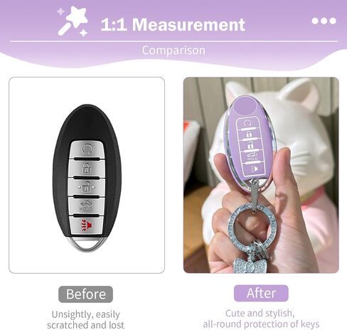 CARFIB for Nissan Key Fob Cover Purple Silver 5 Button Car Keys Case for Altima Rogue Sentra Maxima Versa Pathfinder Armada Murano with Keychain in Kuwait