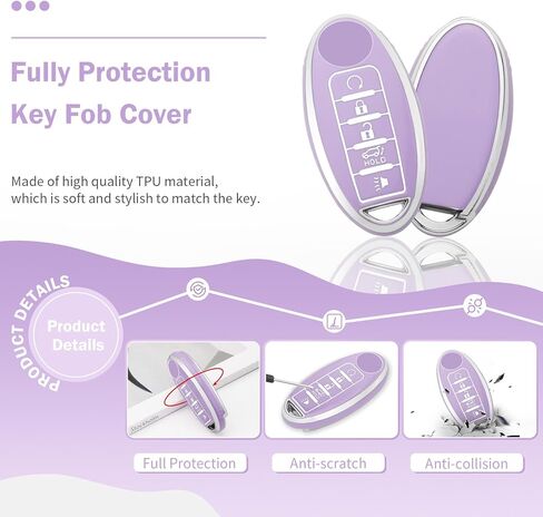 CARFIB for Nissan Key Fob Cover Purple Silver 5 Button Car Keys Case for Altima Rogue Sentra Maxima Versa Pathfinder Armada Murano with Keychain in Kuwait