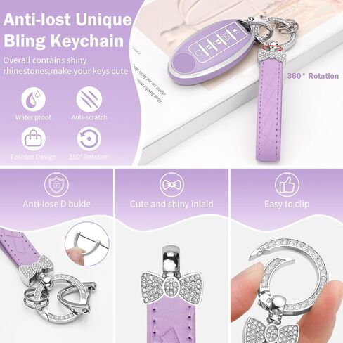 CARFIB for Nissan Key Fob Cover Purple Silver 5 Button Car Keys Case for Altima Rogue Sentra Maxima Versa Pathfinder Armada Murano with Keychain in Kuwait