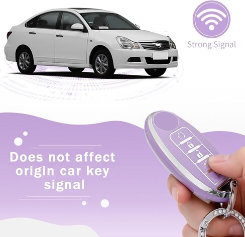 CARFIB for Nissan Key Fob Cover Purple Silver 5 Button Car Keys Case for Altima Rogue Sentra Maxima Versa Pathfinder Armada Murano with Keychain in Kuwait