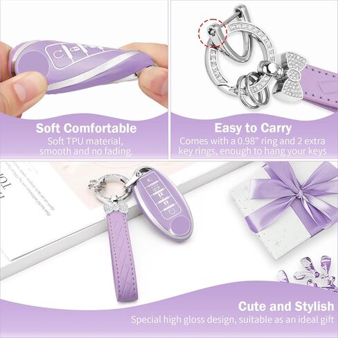 CARFIB for Nissan Key Fob Cover Purple Silver 5 Button Car Keys Case for Altima Rogue Sentra Maxima Versa Pathfinder Armada Murano with Keychain in Kuwait