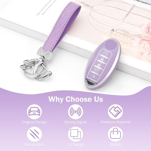 CARFIB for Nissan Key Fob Cover Purple Silver 5 Button Car Keys Case for Altima Rogue Sentra Maxima Versa Pathfinder Armada Murano with Keychain in Kuwait
