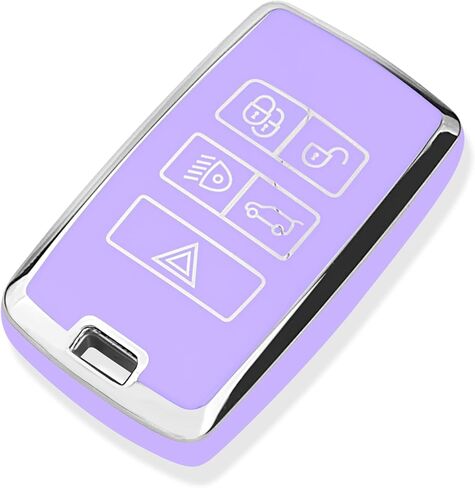 FT FUNTOR for Land Rover Key Fob,Soft TPU Compatible with 2018-2026 Range Rover Evoque Car Key Cover/Discovery Sport/Jaguar E-PACE Keychain 5 Buttons Key Fob Accessories(Pink, Silver Border) in Kuwait