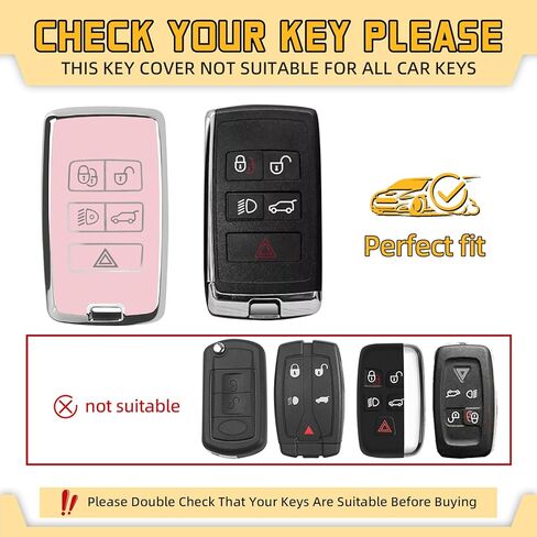 FUNTOR لمفتاح Land Rover Key Fob، مادة TPU الناعمة المتوافقة مع غطاء مفتاح سيارة Range Rover Evoque 2018-2026/Discovery Sport/Jaguar E-PACE سلسلة مفاتيح 5 أزرار ملحقات مفتاح Fob (وردي، حدود فضية) in Kuwait
