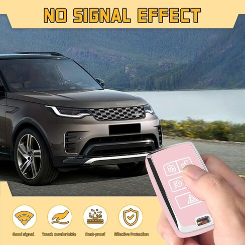 FUNTOR لمفتاح Land Rover Key Fob، مادة TPU الناعمة المتوافقة مع غطاء مفتاح سيارة Range Rover Evoque 2018-2026/Discovery Sport/Jaguar E-PACE سلسلة مفاتيح 5 أزرار ملحقات مفتاح Fob (وردي، حدود فضية) in Kuwait