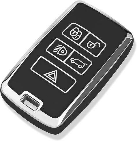 FUNTOR لمفتاح Land Rover Key Fob، مادة TPU الناعمة المتوافقة مع غطاء مفتاح سيارة Range Rover Evoque 2018-2026/Discovery Sport/Jaguar E-PACE سلسلة مفاتيح 5 أزرار ملحقات مفتاح Fob (وردي، حدود فضية) in Kuwait