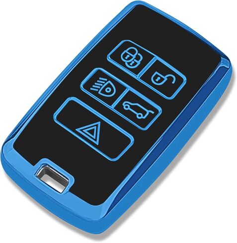 FUNTOR لمفتاح Land Rover Key Fob، مادة TPU الناعمة المتوافقة مع غطاء مفتاح سيارة Range Rover Evoque 2018-2026/Discovery Sport/Jaguar E-PACE سلسلة مفاتيح 5 أزرار ملحقات مفتاح Fob (وردي، حدود فضية) in Kuwait