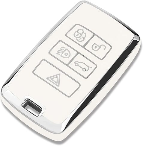 FUNTOR لمفتاح Land Rover Key Fob، مادة TPU الناعمة المتوافقة مع غطاء مفتاح سيارة Range Rover Evoque 2018-2026/Discovery Sport/Jaguar E-PACE سلسلة مفاتيح 5 أزرار ملحقات مفتاح Fob (وردي، حدود فضية) in Kuwait