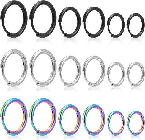9 Pairs Stainless Steel Hoop Earrings, 8mm 10mm 12mm Steel Hoop Earrings 3 Colors Thin Hoops Earring Men Women for Helix Lobes Cartilage Multiple Piercing Decor in Saudi Arabia