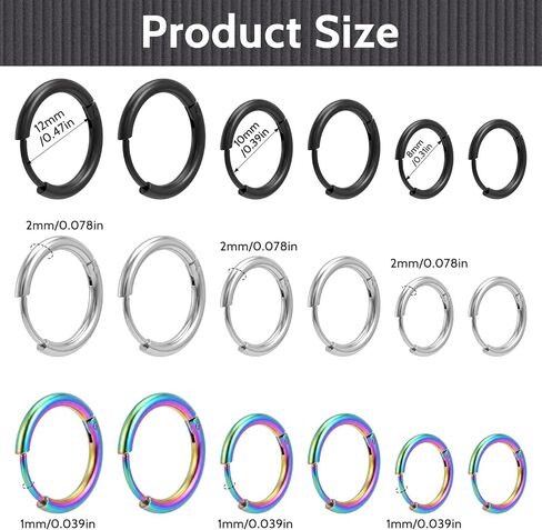 9 Pairs Stainless Steel Hoop Earrings, 8mm 10mm 12mm Steel Hoop Earrings 3 Colors Thin Hoops Earring Men Women for Helix Lobes Cartilage Multiple Piercing Decor in Saudi Arabia