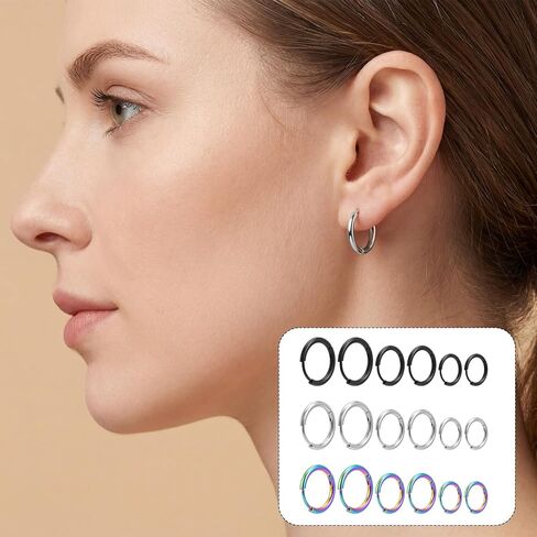 9 Pairs Stainless Steel Hoop Earrings, 8mm 10mm 12mm Steel Hoop Earrings 3 Colors Thin Hoops Earring Men Women for Helix Lobes Cartilage Multiple Piercing Decor in Saudi Arabia
