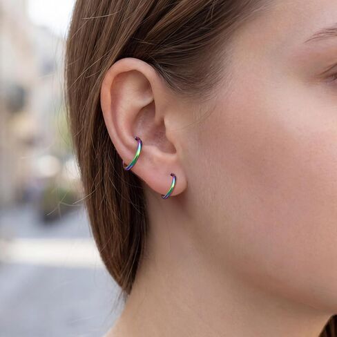 9 Pairs Stainless Steel Hoop Earrings, 8mm 10mm 12mm Steel Hoop Earrings 3 Colors Thin Hoops Earring Men Women for Helix Lobes Cartilage Multiple Piercing Decor in Saudi Arabia