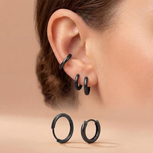 9 Pairs Stainless Steel Hoop Earrings, 8mm 10mm 12mm Steel Hoop Earrings 3 Colors Thin Hoops Earring Men Women for Helix Lobes Cartilage Multiple Piercing Decor in Saudi Arabia