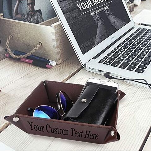 Hat Shark Customized 3D Laser Engraved Valet Tray Jewelry Organizer - Your Custom Text and/or Logo Here (6in Rawhide) in Saudi Arabia
